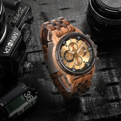 Man's Watches Wooden Watch Strap Hand Watch Quartz Wrist Watch for Men Chronograph  Luxury Brand montre homme Gift Drop Shipping
