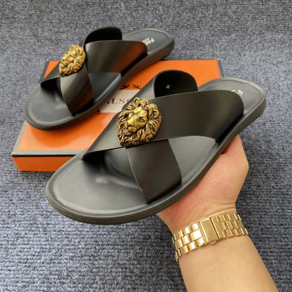genuine leather slippers men original summer fashion Man slippers outdoor slides size 38-48 new brand designer shoes for man