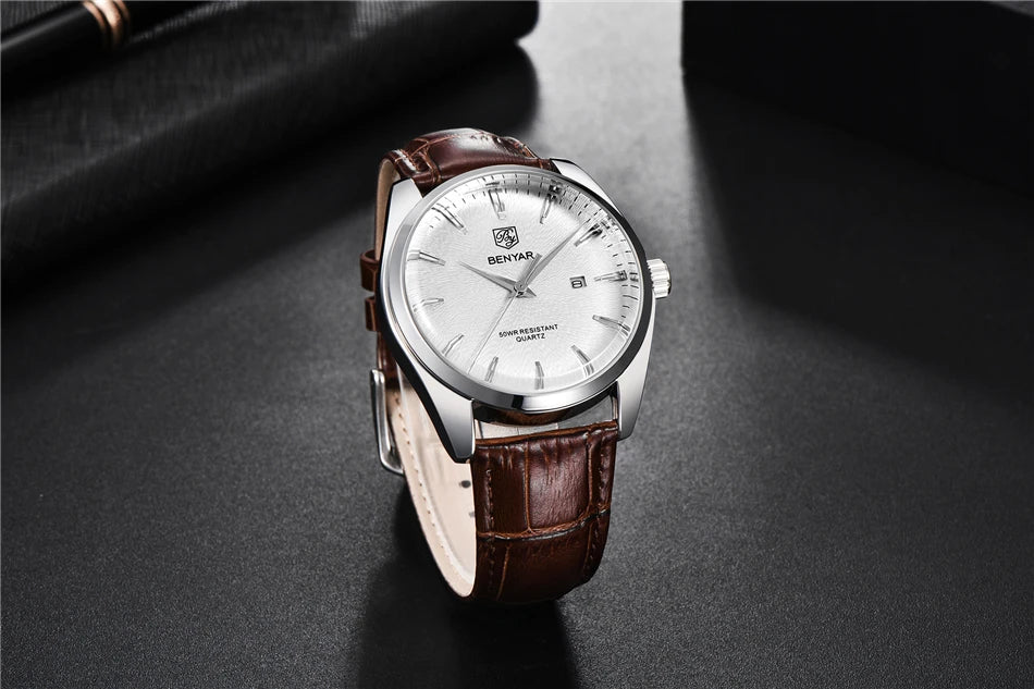 Benyar 5163 Top Brand Luxury Military Wristwatches Leather Quartz Watches Waterproof Simple Watch for Men Reloj Hombre