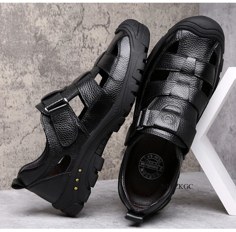 Classic High Quality Cow Leather Sandals Summer Outdoor Handmade Men Sandals Fashion Comfortable Men Beach Leather Shoes