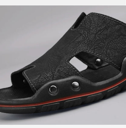 Summer Men Slippers Genuine Leather Breathable Clogs Sandals Beach Classics Leather Slides Outdoor Flip Flops Plus Size Men Shoe