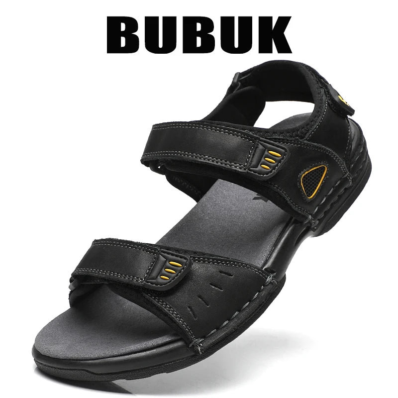 Bubuk Men's First-Layer Cowhide Sandals, Summer Outdoor Beach Shoes, Adjustable Design, with Arch Support, Stylish Breathable Casual Men's Shoes, Suitable for Travel, Hiking, and Commuting