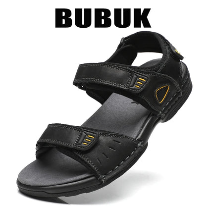 Bubuk Men's First-Layer Cowhide Sandals, Summer Outdoor Beach Shoes, Adjustable Design, with Arch Support, Stylish Breathable Casual Men's Shoes, Suitable for Travel, Hiking, and Commuting