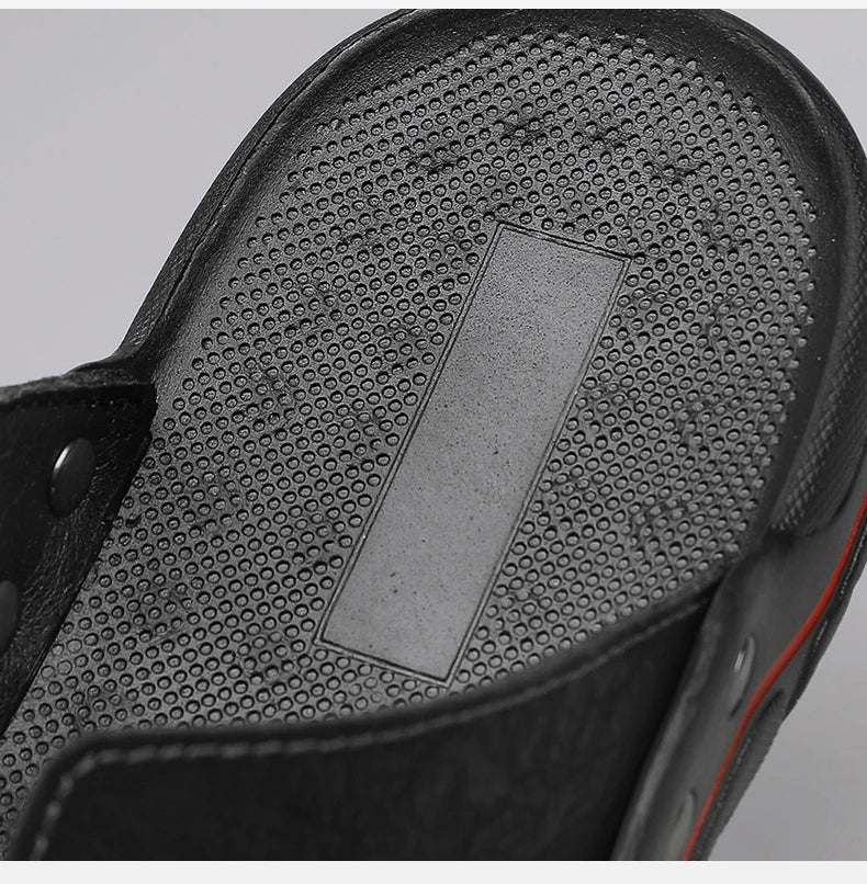Summer Men Slippers Genuine Leather Breathable Clogs Sandals Beach Classics Leather Slides Outdoor Flip Flops Plus Size Men Shoe