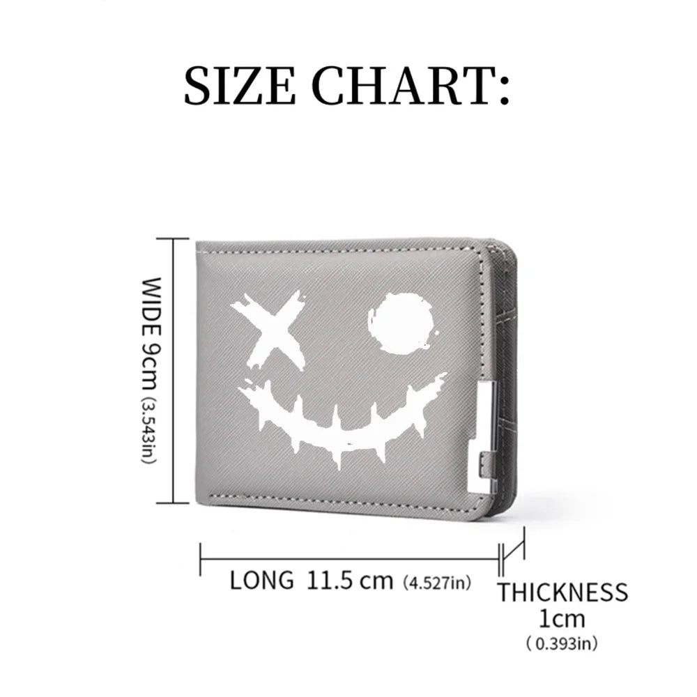 Cartoon Printed PU Leather Men's Wallet with Multiple Card Slots Slim Funny Expression Design Fashionable Compact Wallet