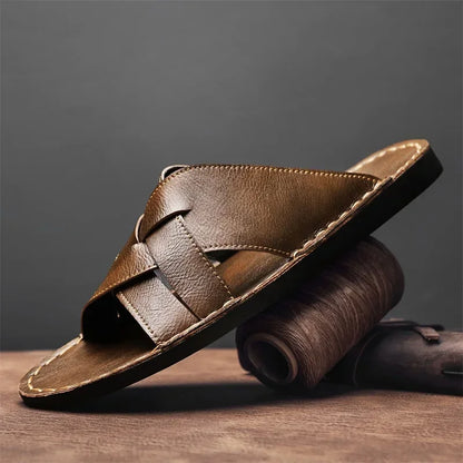 Genuine Leather Men Casual Sandals Summer Mens Slippers Outdoor Breathable Beach Shoes Comfortable Flats Men Flip Flops Size 48