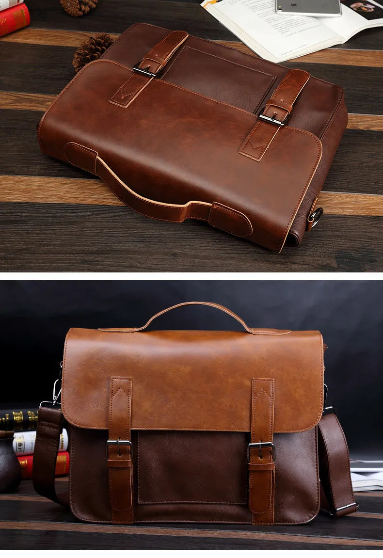 Retro Fashion Messenger Bag Men Luxury PU Leather Crossbody Bags Men Handbag Briefcases Laptop Bag Men Shoulder Messenger Bags