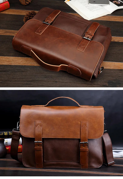 Retro Fashion Messenger Bag Men Luxury PU Leather Crossbody Bags Men Handbag Briefcases Laptop Bag Men Shoulder Messenger Bags