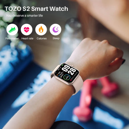 Refurbished TOZO S2 Smartwatch Waterproof 5ATM Smart Watch Alexa Built-in Fitness Tracker Swim Sport Watch for Android IOS