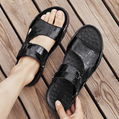 Simple Mens Sandals Casual Leather Solid Color Summer Outdoor Shoe Comfy Casual Open Toe Sandals Soft Beach Flat Designer Sandal