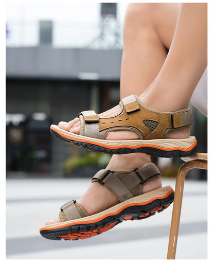 Brand Summer Men's Sandals Genuine Leather Men Slippers Gladiator Men Beach Sandals Soft Comfortable Outdoors Wading Shoes 38-47
