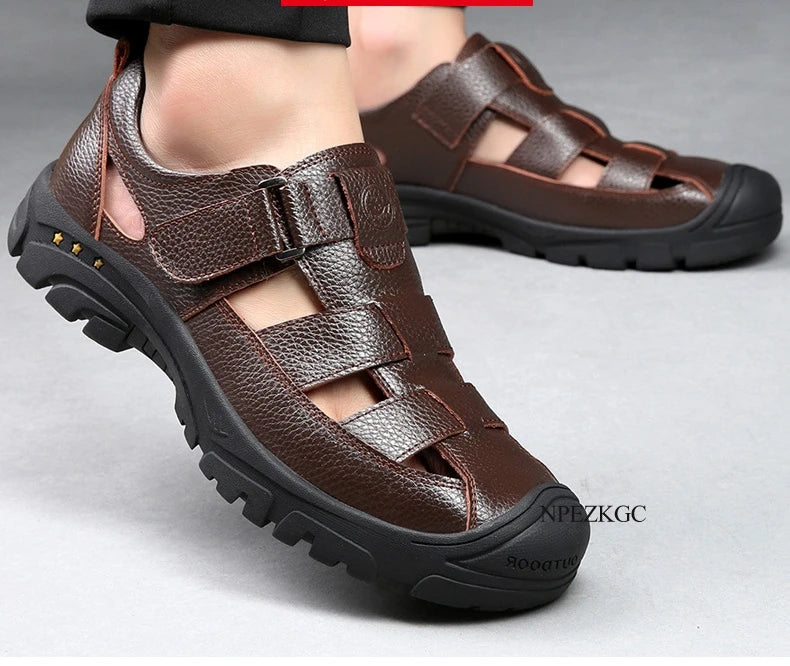 Classic High Quality Cow Leather Sandals Summer Outdoor Handmade Men Sandals Fashion Comfortable Men Beach Leather Shoes