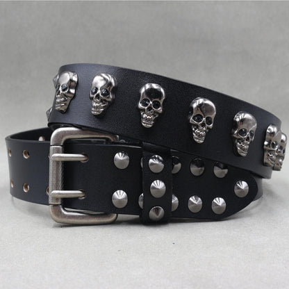 Designer Brand Belt Men Rivet Real Leather Pin Belt Male Black Rock Genuine Leather Cowhide Luxury Punk Belt Jeans