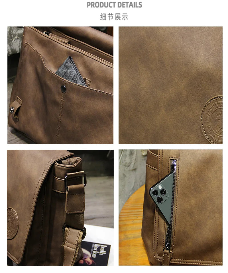 Retro Crossbody Bag Men Large Capacity Messenger Bag Flap Satchels Vintage Design Men's Crossbody Shoulder Bags Male Sling Pack