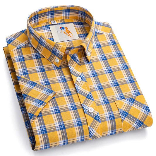 Cotton Plaid Short Sleeve Casual Shirts For Man Plus Size Fashion Color Summer Button Up Pocket Classic Design Smart Dress Shirt