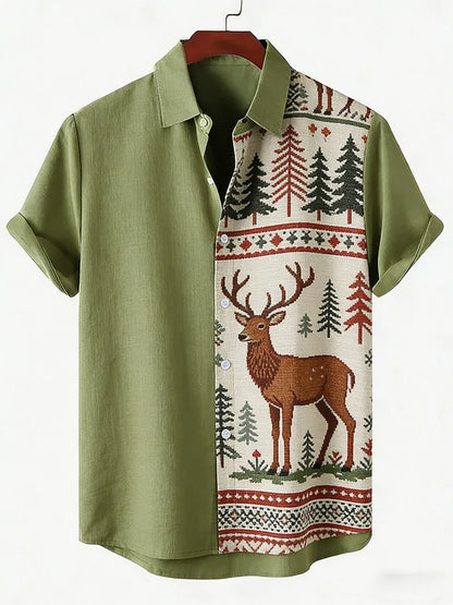 2026 Daily Men's Casual Short Sleeved Shirt with Natural Ethnic Pattern Printed Shirt Hawaii Beach Vacation Clothing