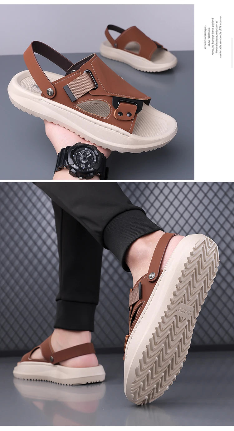 Men's Summer Outdoor Driving Sandals Comfortable Breathable Anti-slip Thick Bottom Two-Way Beach Slippers-WC20253