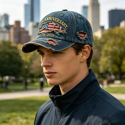 250th Anniversary of American Independence Commemorative Cowboy Ripped Baseball Cap, Patriotic Baseball Cap, Adjustable