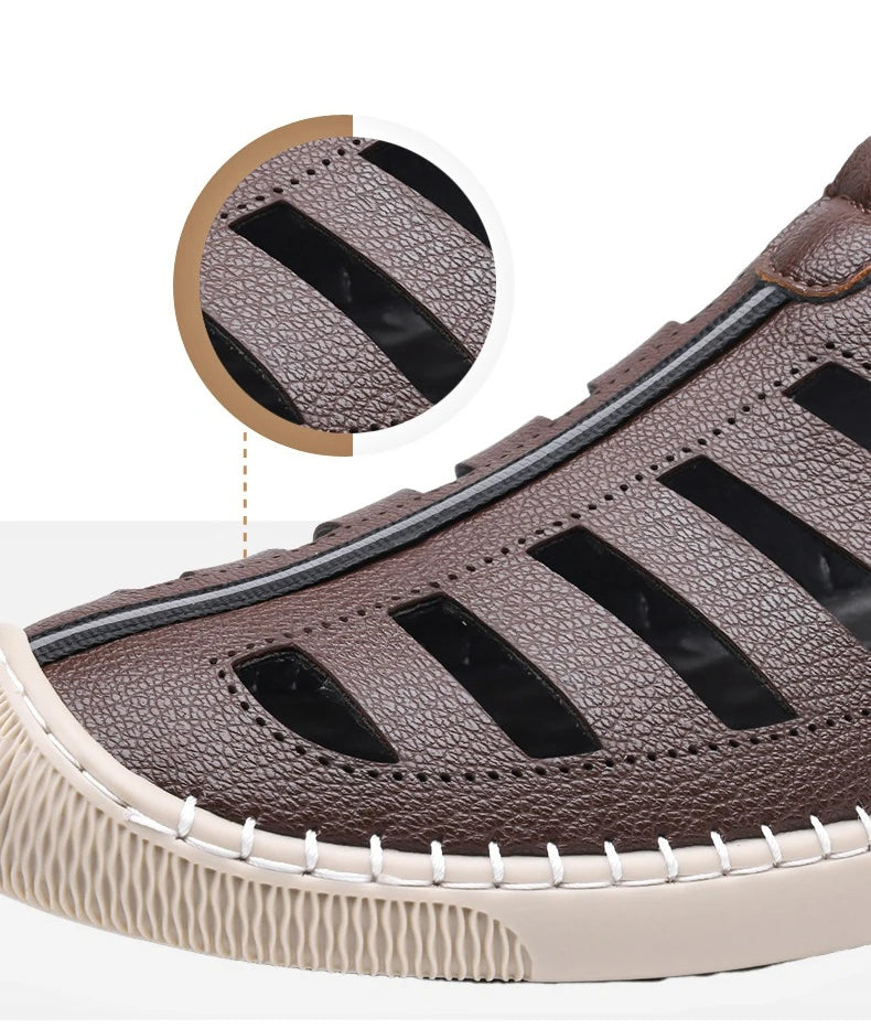 New Summer Genuine Leather Roman Men's Sandals Business Casual Shoes Outdoor Beach Wading Slippers Men's Shoes Big Size 38-48