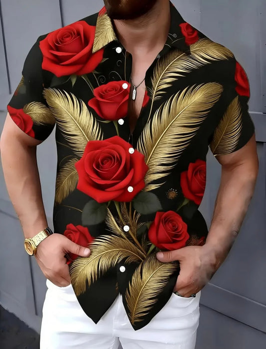 Men's Vintage Artistic Elegant Timeless Floral Print Short Sleeve Shirt Casual Fashion For Daily Commute And Vacation Styling