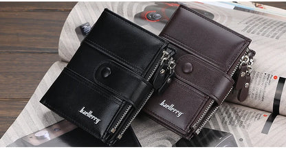 New  Men Wallets Fashion Short Desigh Zipper Card Holder Men Leather Purse Solid Coin Pocket High Quality Male Purse