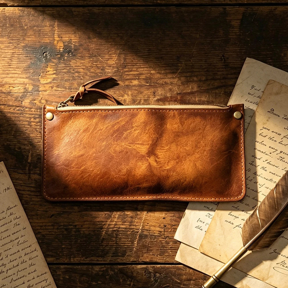High Quality Genuine Leather Retro Men Wallet Handmade Handbag Phone Pocket Simple Card Bag Big Capacity Soft Male Purses