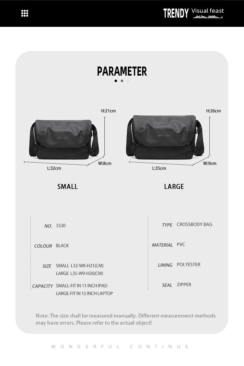 MATE ELAN Minimalism Waterproof Men Crossbody laptop Messenger Bags Simple Casual Male Nylon Travel Shoulder Bag School Bookbag