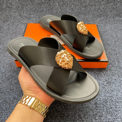 genuine leather slippers men original summer fashion Man slippers outdoor slides size 38-48 new brand designer shoes for man