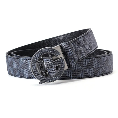 Men's Luxury Automatic Buckle Belt Classic Triangle Pattern PU Leather Business Casual Waistband for Jeans
