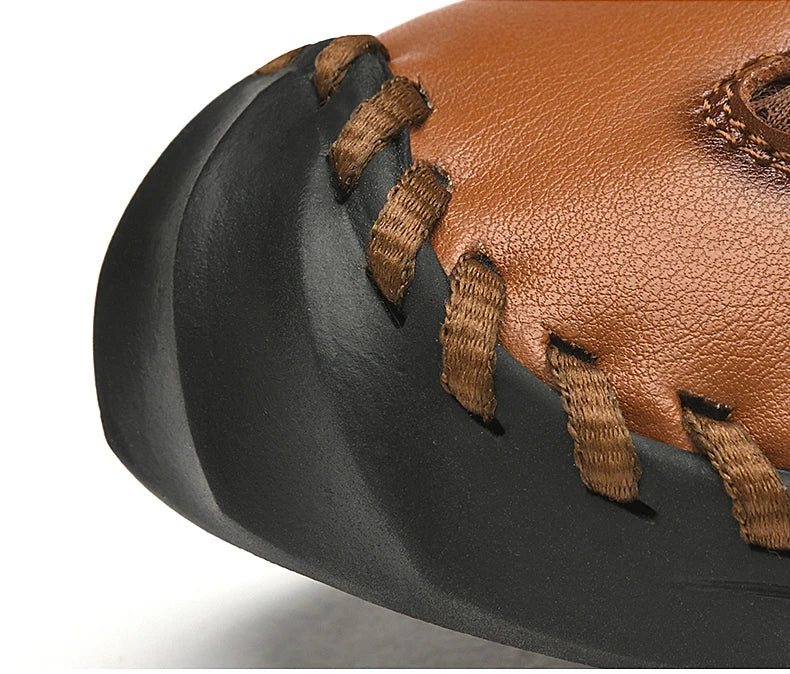 Summer Sandals Breathable Men Shoes Leather & Mesh Outdoor Men Sandals Antiskid Beach Sandals Hollow Flats Footwear Handmade New