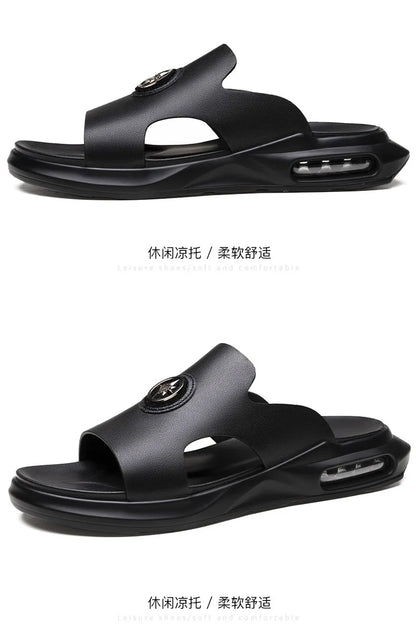 New Luxury Men's Genuine Leather Sandals Classic Roman Men Shoes Slippers Soft Comfortable Men Non-slip Walking Slippers Footwea