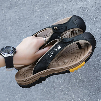 Genuine Cow Leather Shoes Men Sandals Mens Flip Flops Men's Casual Shoes Classic Massage Beach Slippers Anti-slip Summer 2021
