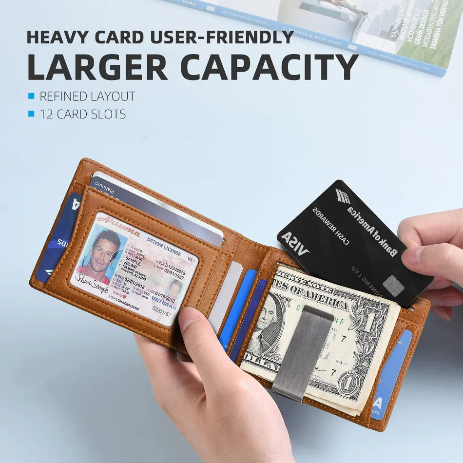Personality Short Rfid Leather Men Wallets Carbon Fiber Slim Card Holder Wallet Black Minimalist Wallet for Men Father Day Gifts