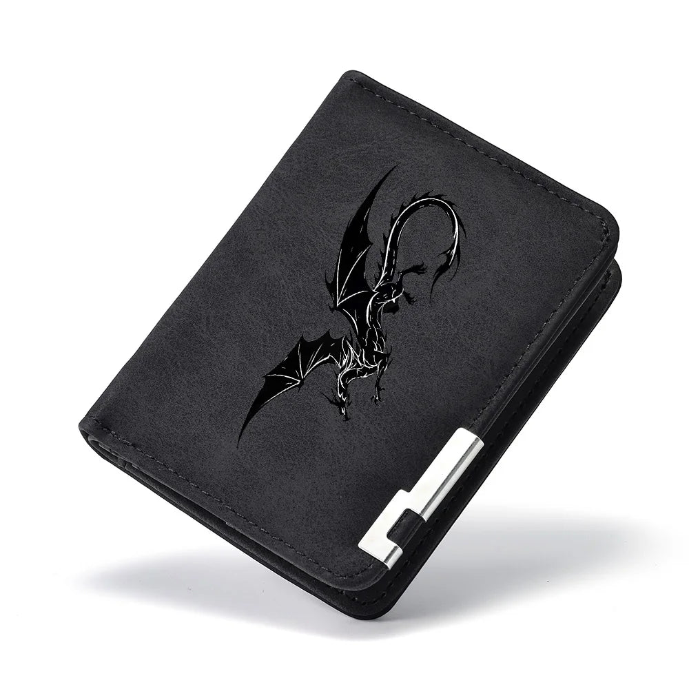 Men's Black Mini Wallet with Multiple Card Slots Dragon Pattern Simple Casual Design High-Quality Leather