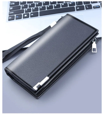 Long Clutch Men PU Material Zipper Hasp Cell Phone Bag Card Holder Coin Pocket Large Capacity Multifunctional Handbag Business