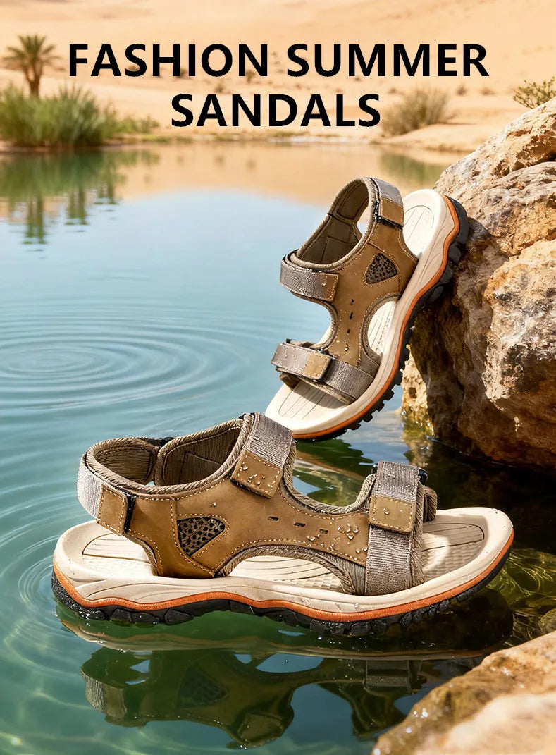 Brand Summer Men's Sandals Genuine Leather Men Slippers Gladiator Men Beach Sandals Soft Comfortable Outdoors Wading Shoes 38-47