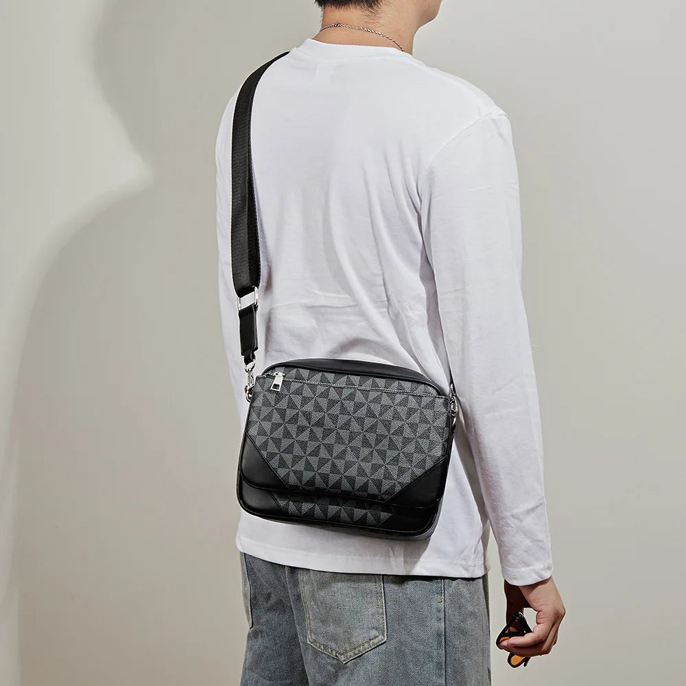 Fashion Crossbody Bag Men Three in One Design Men's Crossbody Bags Diamond Lattice Print Shoulder Messenger Bag Male Hanabag