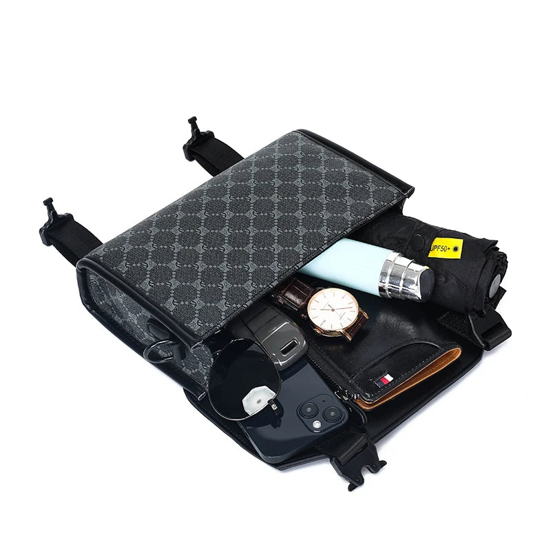 Men's Classic Printed Crossbody Bag – Gray Geometric Pattern Sling Bag with Buckle Closure Ideal for Daily Commute & Casual Wear
