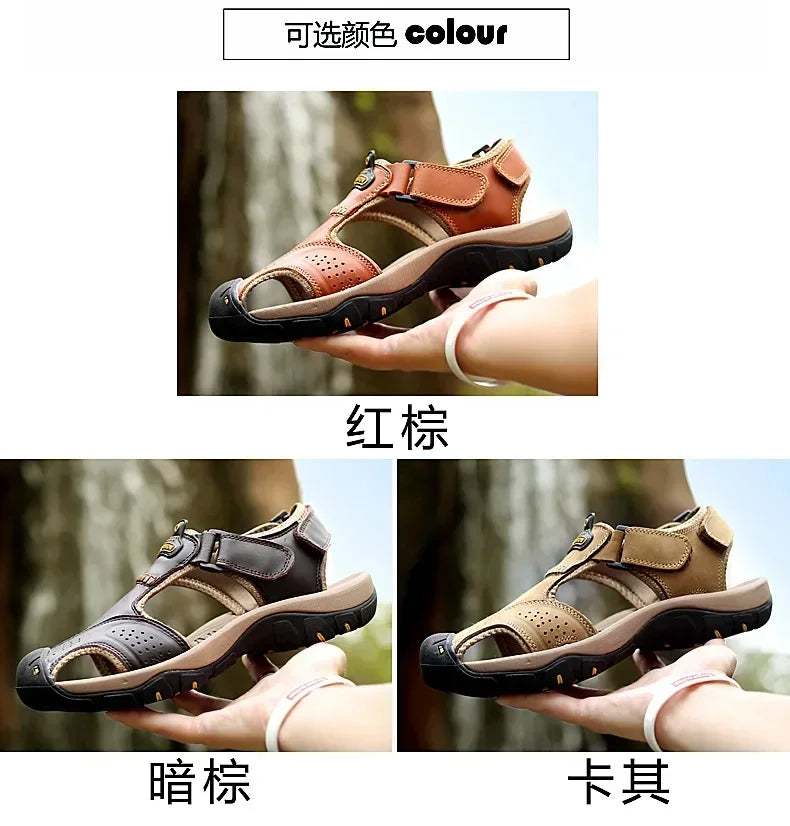 2026 New Men's Sandals Handmade Thick Bottom Rubber Breathable Casual Slip-On Beach Shoes Leather Upgraded Version