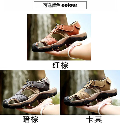 2026 New Men's Sandals Handmade Thick Bottom Rubber Breathable Casual Slip-On Beach Shoes Leather Upgraded Version