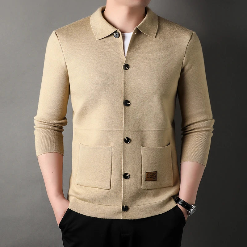 Autumn and Winter New Men's Long-Sleeved Sweater Youth Popularity Cardigan Men's Knitwear Sweater Lapel Youth Thin Coat