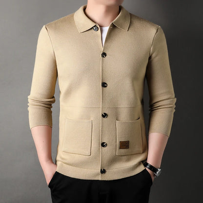 Autumn and Winter New Men's Long-Sleeved Sweater Youth Popularity Cardigan Men's Knitwear Sweater Lapel Youth Thin Coat