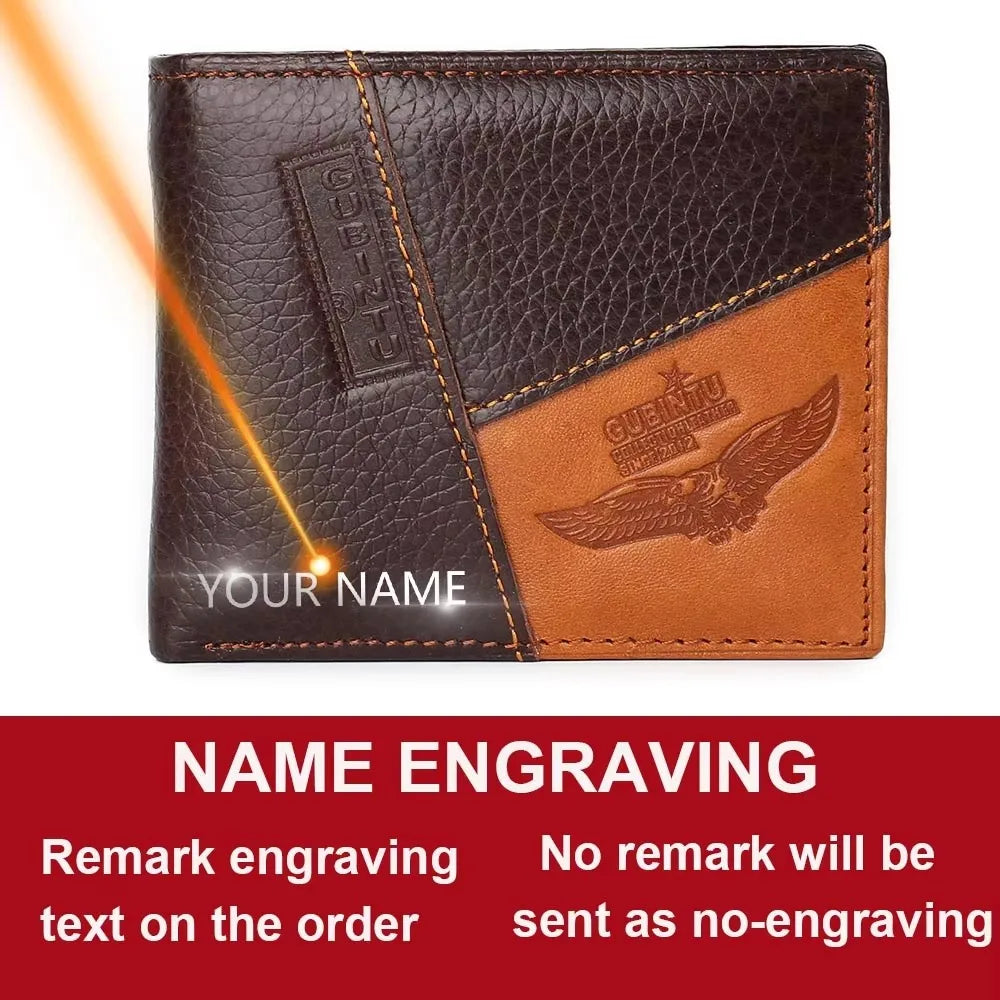 High Quality Retro Men Wallets Name Engraving Genuine Cow Leather Zipper Coin Pocket Card Holder Simple Purses For Male