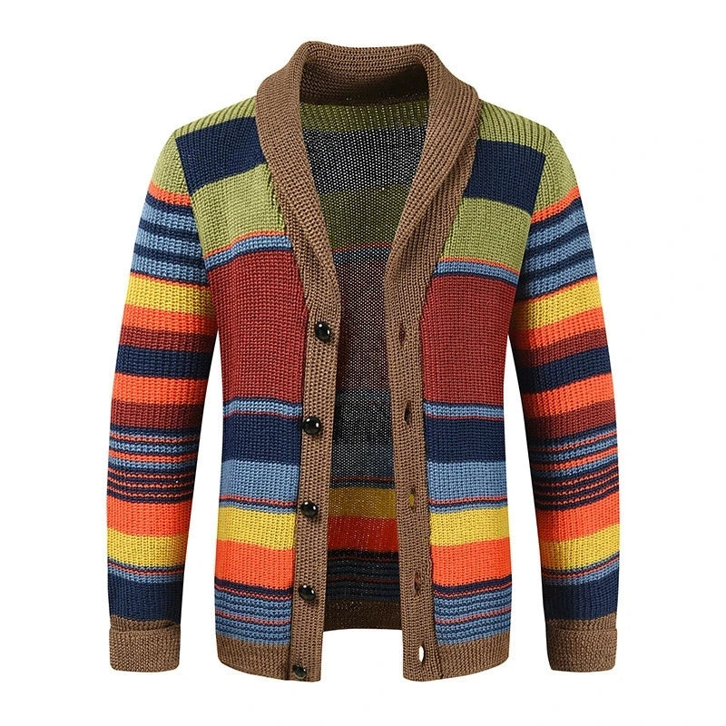 New European and American luxury fashion men's sweater jacket, autumn and winter lapel color blocked knitted cardigan top jacket