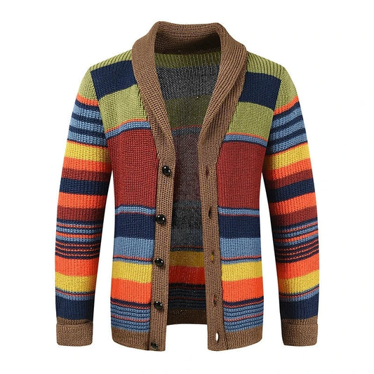 New European and American luxury fashion men's sweater jacket, autumn and winter lapel color blocked knitted cardigan top jacket