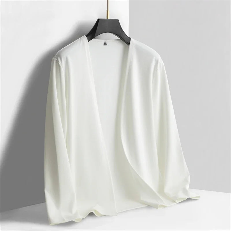 New Men's Casual Solid Color Long Sleeved Cardigan Cloak Spring and Autumn Fashionable Comfortable Top