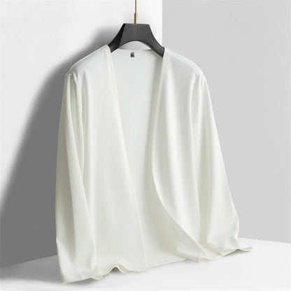 New Men's Casual Solid Color Long Sleeved Cardigan Cloak Spring and Autumn Fashionable Comfortable Top