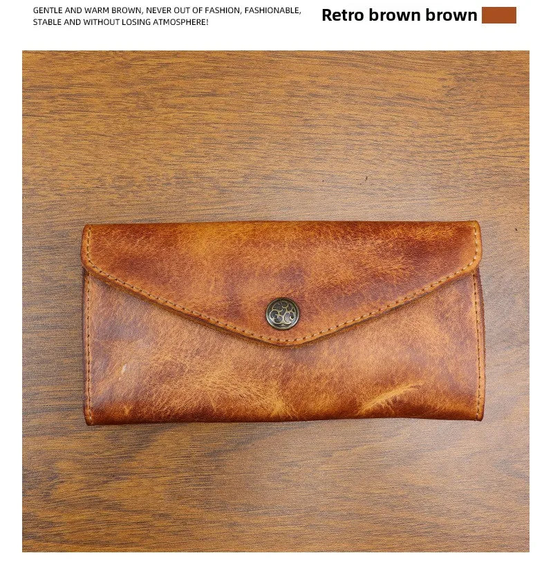 Genuine Leather Retro Men Handmade Wallet Handbag High Quality Phone Pocket Simple Card Bag Big Capacity Male Purses
