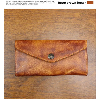 Genuine Leather Retro Men Handmade Wallet Handbag High Quality Phone Pocket Simple Card Bag Big Capacity Male Purses
