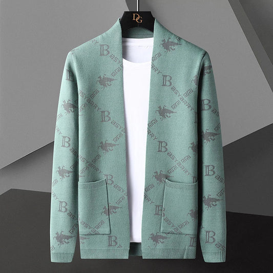 Men's Knitted Sweater Jacket Light Blue Coat Casual Fresh Stylish Youth Versatile Cardigan Sweater